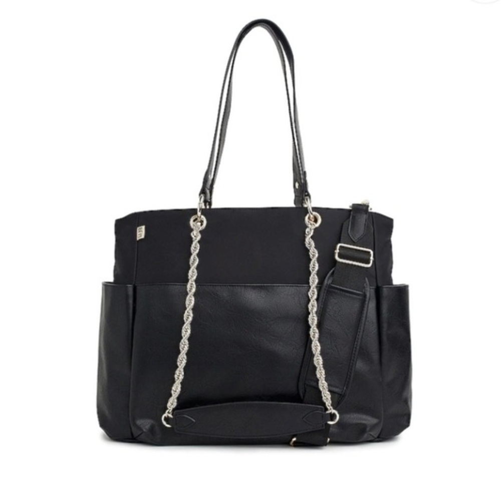 BEIS Black Diaper Bag Travel Tote Silver Chain Strap Large Multi Pocket